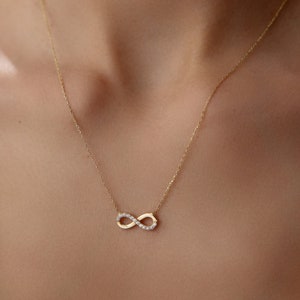 14k Gold Infinity Halskette, Infinity Anhänger, Infinity Symbol, Gold Infinity, Echtgold Halskette, Brautjungfer Geschenke, Eternity Halskette