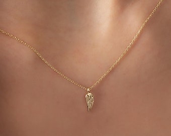 Engelenvleugels ketting, gegraveerde engelenvleugels bedel, engelenvleugels hanger, 14K massief gouden vleugels ketting, engelenvleugels bedel, kerstcadeau