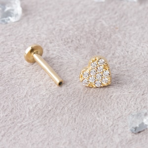 Threadless Labret, Heart Piercing, Solid Gold Piercing, Tragus Piercing, Cartilage Hoop, Helix Piercing, Cartilage Earring, Septum Jewelry