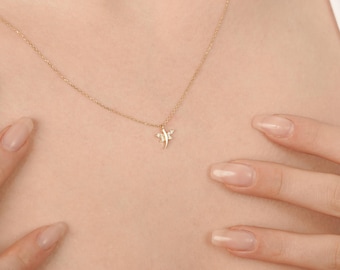 14K Gold Dragonfly Necklace, Dainty Dragonfly, Tiny Dragonfly Pendant, Dragonfly Charm, Dragonfly Jewelry, Animal Necklace, Gift for Her