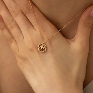 Rose Diamond Necklace, Victorian Pendant, Diamond Pendant, Flower Necklace, Dainty Necklace, Everyday Necklace, Solid Gold Necklace
