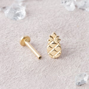 Gold Pineapple Earrings, Solid Gold Pineapple Piercing, Helix Earring, Tragus Earring, Conch Earring, Rook Earring, 30th Birthday Gift