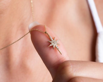 14K Celestial North Star Necklace with diamond