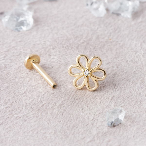 Piercing fleur en or 14 carats, piercing tour, boucle d'oreille tragus, piercing lambi, boucle d'oreille hélice en or, boucle d'oreille fleur en or, anneau de nombril