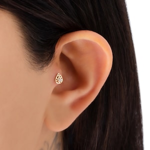 14K Gold Drop Cartilage Stud Earring, Helix Stud, Bridesmaid Gifts, Cartilage Earring, Helix Earring, Tragus Earring, Mothers Day Gift