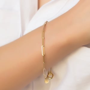 Armband i massivt guld med gem, rektangulärt långt länkarmband, ovalt länkkedjearmband, snyggt armband, jubileumspresent