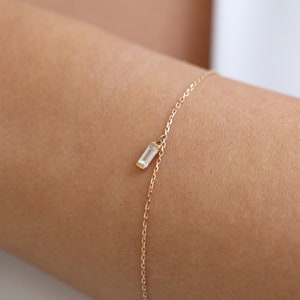 14k Rose Gold Baguette Stone Bracelet, 14k Chain Bracelet, Stylish Bracelet, Baguette Bracelet, Dainty Bracelet, Valentines Day Gift For Her