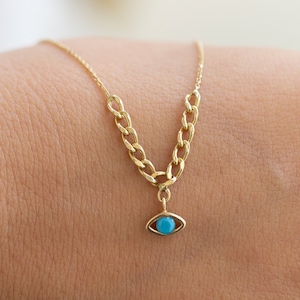 14K Gold Evil Eye Necklace, Evil Eye Pendant, Gemstone Necklace, December Birthstone, Turquoise necklace, Mothers Day Gift, Gift For Mom