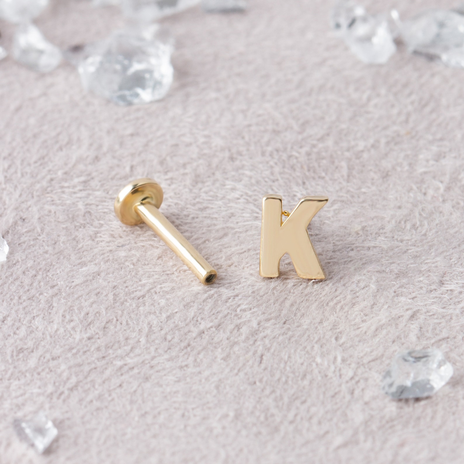 14K Gold Letter Piercing, Initial Piercing, Conch Piercing, Tragus ...