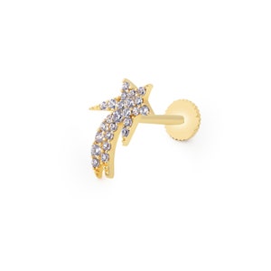 Brincos Starburst de ouro maciço 14K, brincos de estrela, piercing Starburst, piercing de estrela, piercing industrial, presentes para ela, presente de dia das mães