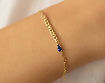 September Birthstone, Sapphire Bracelet, Sapphire Pendant, Birthstone Bracelet, Christmas Gift, 14k Gold Bracelet, Gemstone Bracelet
