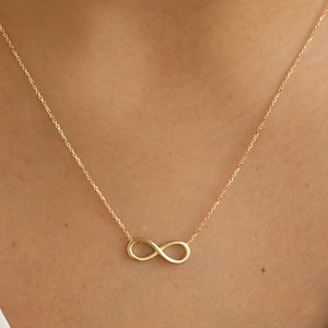 14k Gold Infinity Necklace, Real Gold Infinite Love Necklace, Valentines day gift, Solid Gold Dainty Infinity Necklace is Great Gift For Her image 1