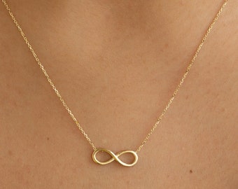 14k Gold Infinity Halskette, Echtes Gold unendliche Liebe Halskette, Valentinstag Geschenk, Solid Gold Dainty Infinity Halskette ist ein großes Geschenk für sie