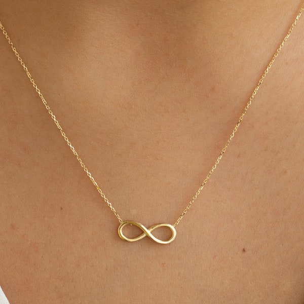 14k Gold Infinity Necklace, Real Gold Infinite Love Necklace, Valentines day gift, Solid Gold Dainty Infinity Necklace is Great Gift For Her