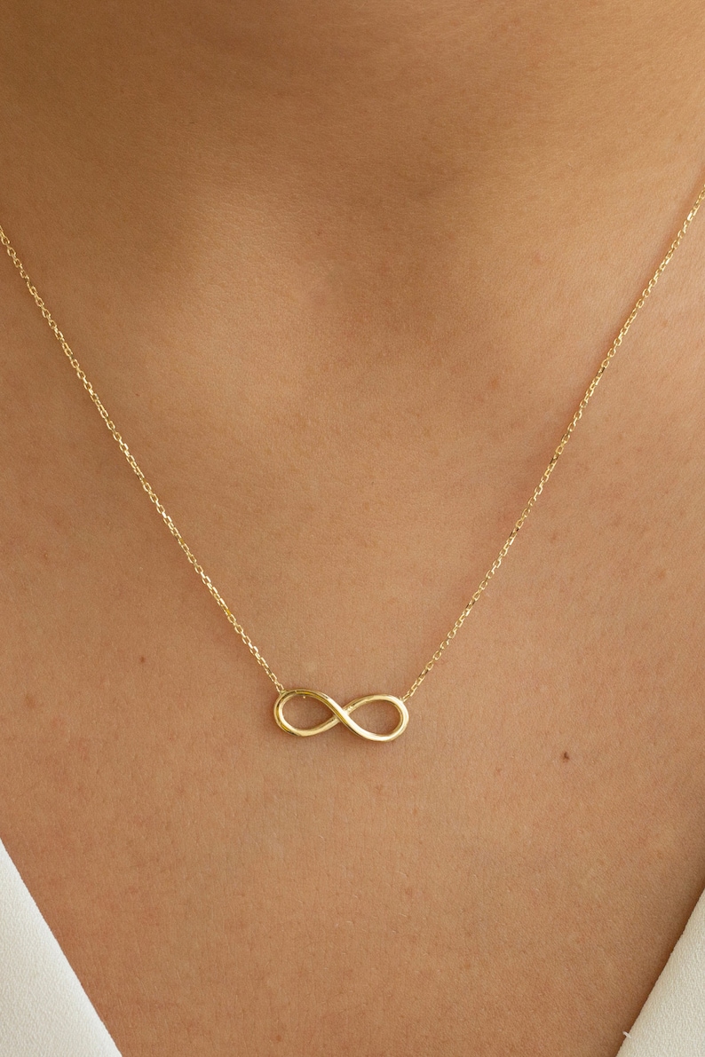 14k Gold Infinity Necklace, Real Gold Infinite Love Necklace, Valentines day gift, Solid Gold Dainty Infinity Necklace is Great Gift For Her image 1