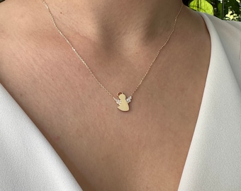 14K Massivgold Engel Anhänger, Zierlicher spiritueller Schmuck, Symbol des Schutzes, Muttertagsgeschenk, Geschenk für Mama
