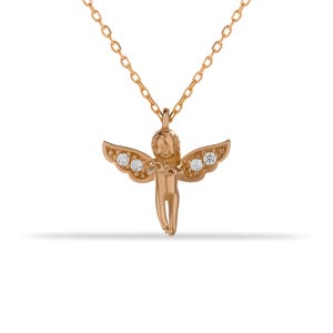 Gold Angel Necklace, Gold Star Pendant, Solid Gold Angel Charm, Angel Charm Necklace, Baptism Gift, 14K Angel Necklace, Angel Jewelry image 8