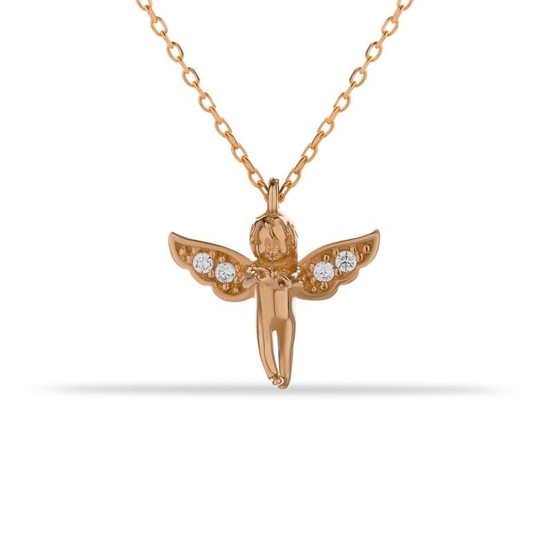 Gold Angel Necklace, Gold Star Pendant, Solid Gold Angel Charm, Angel Charm Necklace, Baptism Gift, 14K Angel Necklace, Angel Jewelry image 8