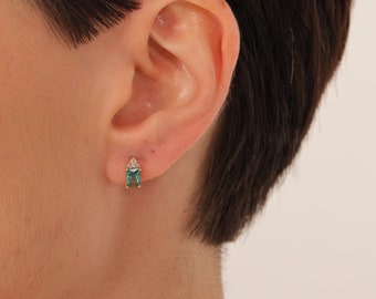 Emerald Earrings, May Birthstone, 14k Gold Earring, Gemstone Earrings, Birthstone Earrings, Crystal Earrings, Dainty Gold Earrings, Minaliva