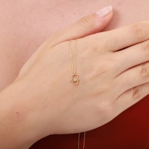 14K Gold Hamsa Necklace, Dainty Gold Hamsa Pendant, Evil Eye Necklace, Protection Necklace Nazar Jewelry, Fatima Hand, Mothers Day Gift