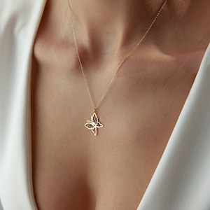 14K Solid Gold Butterfly Necklace, Dainty Minimalist Butterfly Necklace, Tiny Gold Butterfly Necklace, Gold Butterfly Charm, Animal Lovers