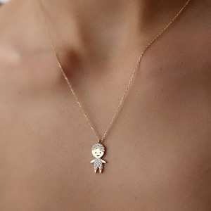 14K ketting babyjongen, kinderhanger, moeder sieraden, figuur ketting jongen, ketting kinderen, nieuwe moeder sieraden, cadeau voor moeder