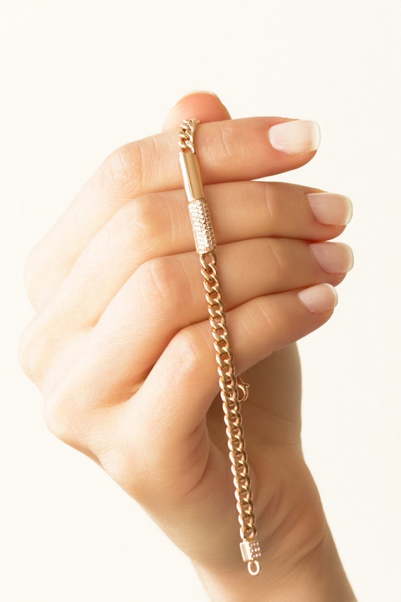 Yellow Gold Zircon Stone Design Chain Bracelet, 14k Stylish Yellow Gold Zircon Stone Design Chain Bracelet, 14k Stylish