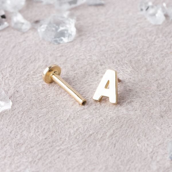 Tragus Piercing, Letter Piercing, Initial Piercing, Conch Piercing, Monogram Stud, Initial Earring, Helix Piercing, 21th Birthday Gift