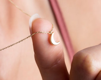 14k Solid Gold Moon Necklace, Crescent Moon Necklace, Dainty Moon Star Charm Pendant, Celestial Necklace, Birthday Gift, Christmas Gift