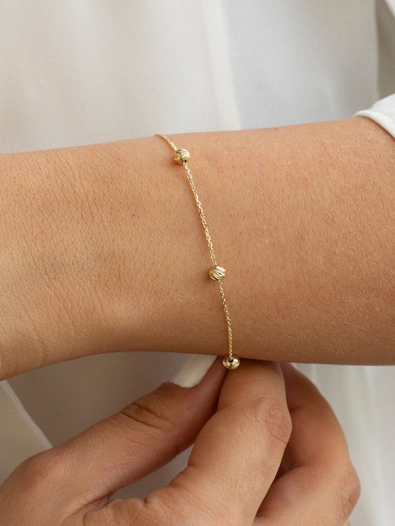 14k Yellow Gold Ball Detailed Elegant Bracelet Solid Gold