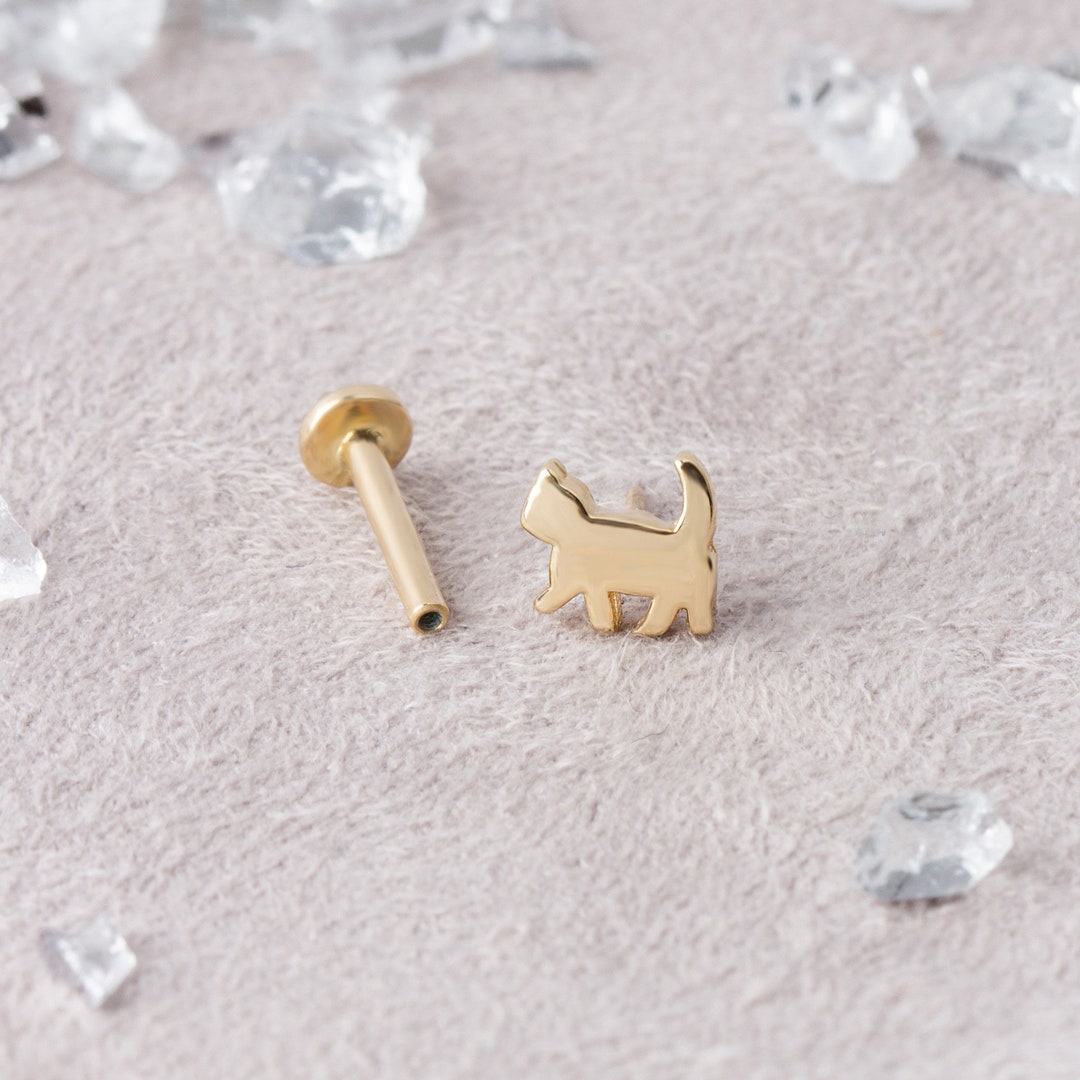 Cat Piercing, Cat Earring, Cartilage Earring, Helix Earring, Tragus ...