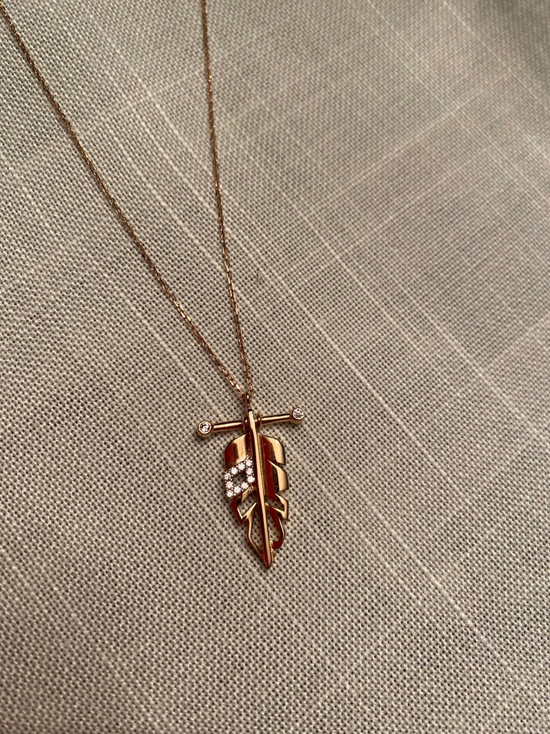 Feather Necklace, 14k Solid Gold Layered Feather Pendant, Freedom Symbol Charm, Native Lovers Present, Bohemian Look, Tiny Leaf Pendant