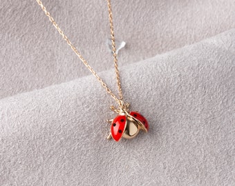 Marienkäfer-Halskette, Marienkäfer-Anhänger, Marienkäfer-Schmuck, Marienkäfer-Charme, Gold-Marienkäfer, Geschenk zum 21