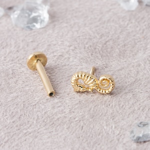 Seahorse Earrings Studs, Seahorse Piercing, Fun Earrings, Safety Pin Earrings, Cartilage Earrings, Threadless Earrings, Flat Back Earrings