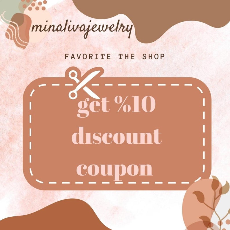 May include: A brown coupon with a white scissor graphic and the text "get %10 discount coupon" on a pink background with abstract shapes.