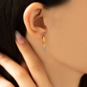 Gold Evil Eye Earrings, 14K Solid Gold Eye Earrings, Blue Evil Eye Earrings, Solid Gold Earrings, Minimalist Earrings, Evil Eye Earrings