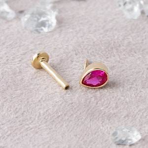 14K Solid Gold Ruby Piercing, Gold February Birthstone Earring, Tiny Small Gold Ruby Earrings, Gold Delicate Piercing, Gemstone Piercing