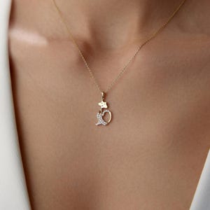 14K Solid Gold Cat Necklace, Pet Necklace, Gold Cat Charm, Cat Pendant, Cat Charm, Cat Lover Gift, Birthday Gift, Everyday Necklace