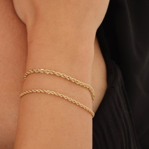 14k Gold Rope Chain Bracelet, Bracelet for Women, Semi Solid 14k Gold Rope Bracelet, 14k Gold Rope Chain, Gold Twisted Chain Bracelet