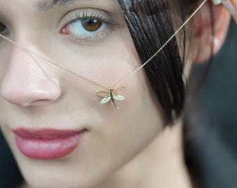 Gold Dragonfly Necklace / Dainty Dragonfly / 14k Dragonfly Pendant / Gold Dragonfly Charm / Bridesmaid Gift / Insect Necklace