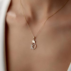 Gold Cat Necklace, Gold Cat Pendant, Cat Charm, Animal Lovers Gift, Christmas Gift, Gift For Her, Solid Gold Necklace