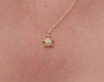 Solid Gold Turtle Necklace, Turtle Pendant, 14k Gold Tortoise, 14k Turtle Necklace, 14k Gold Turtle, Turtle Pendant, Turtle Necklace