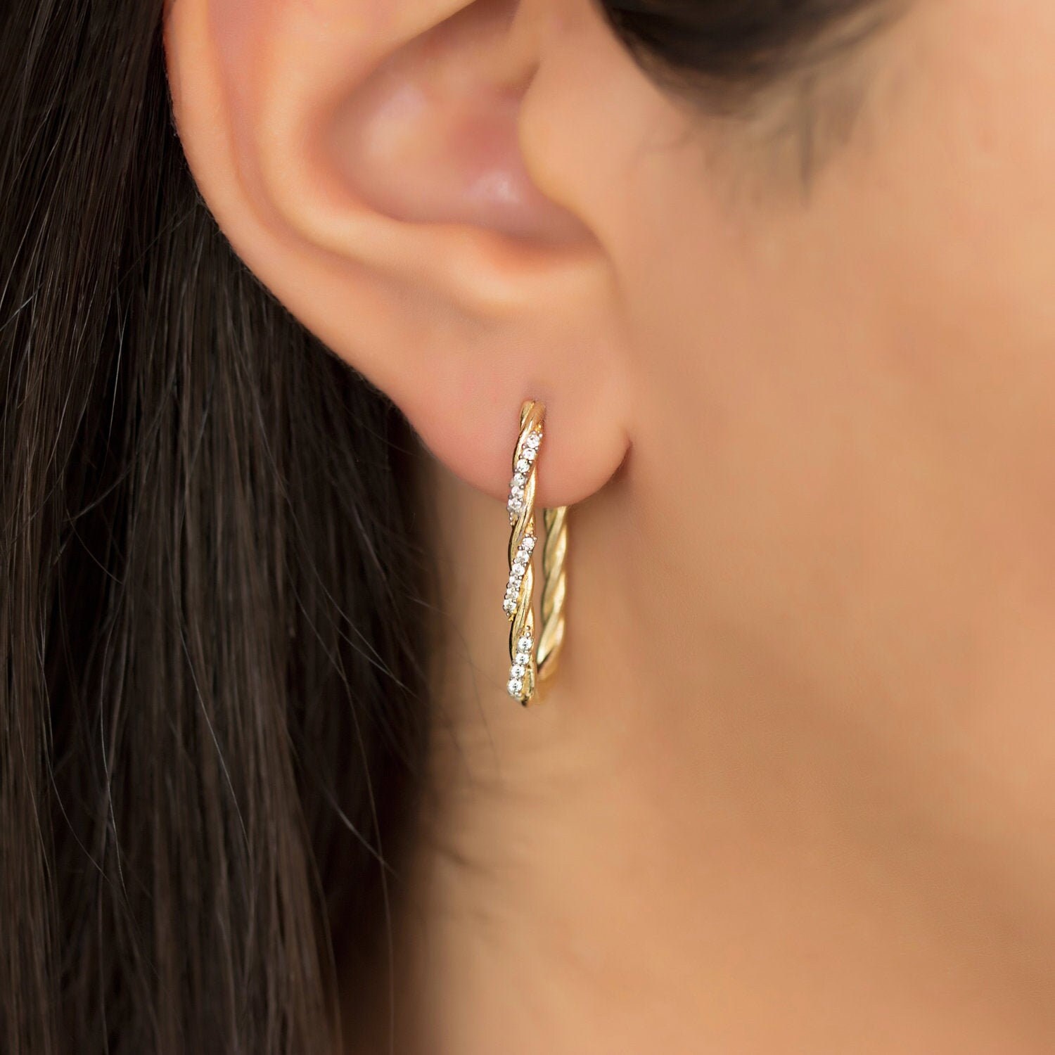 14k Rose Gold Stone Paperclip Earrings Etsy