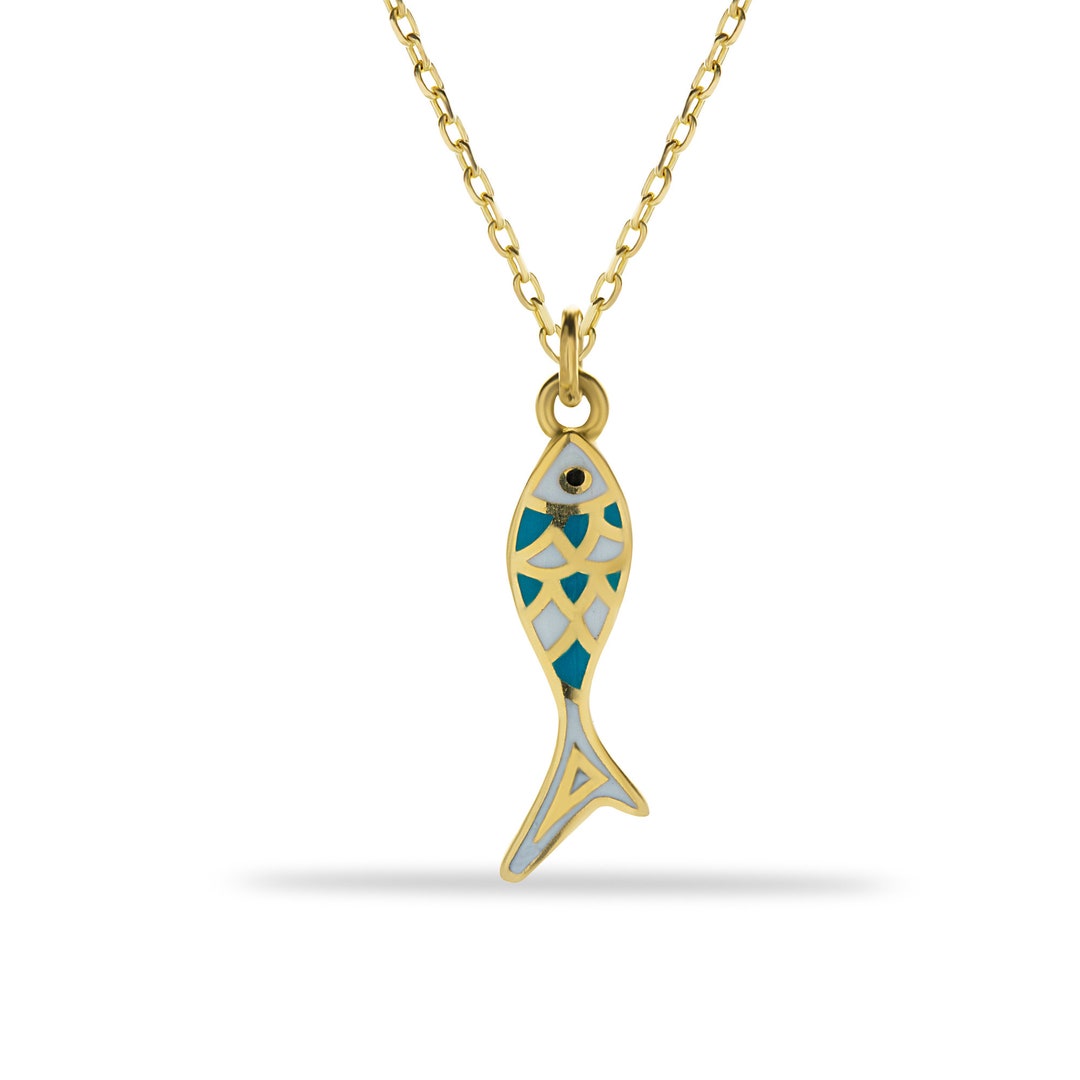 Solid Gold Fish Necklace, Fish Pendant, Dainty Necklace, Gold Fish