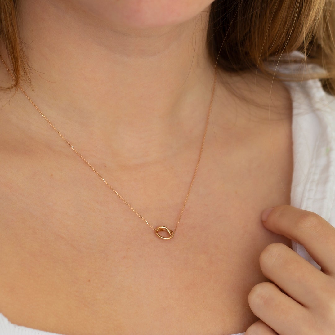 Gold Knot Necklace 14k Solid Gold Promise Necklace Gold Knot Etsy