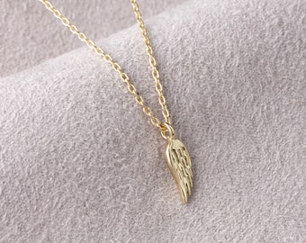 Alas de ángel, encanto de ala de ángel grabado, collar de ala de ángel de mamá, collar de ala de oro, colgante de ala de ángel, encanto de ala de ángel, regalo del Día de las Madres