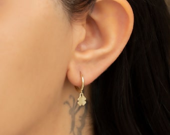 Yellow Gold Clover Earrings, 14k Half Four Earrings, Half Four Leaf Jewelry, Four Leaf Earrings, Clover Gold Earrings, Minimalist Earrings