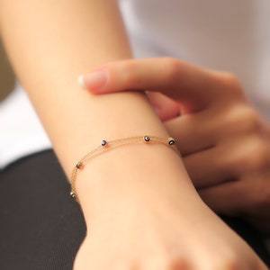 14K Real Gold Evil Eye Bracelet, Enamel Turkish Evil Eye Protection Bracelet, Tiny Greek Eye Stylish Gold Bracelet Gift For Mom, Gift ForHer