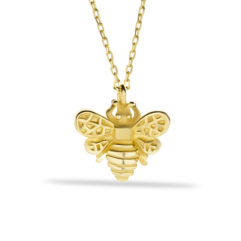 Tiny 14k Solid Gold Bee Necklace 14k Gold Bee Charm or with chain The whol necklace 14K Yellow Gold 3D Honey Bee Charm Necklace 14k Yellow gold