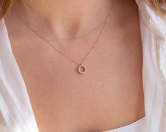 14k Solid Gold, 14k Gold Necklace, Gold Circle Necklace, 14k Circle Pendant, Yellow Gold Circle Charm, Rose Gold Circle Jewelry